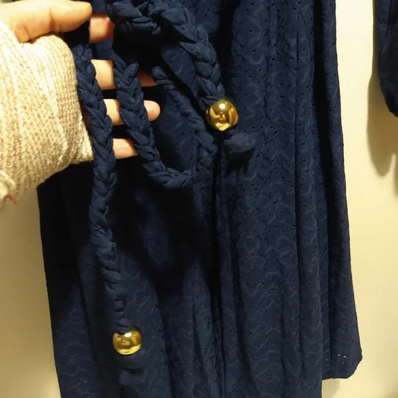 Michael Kors Navy Blue Rope Tie Waist Eyelet Dress - Picture 2 of 14